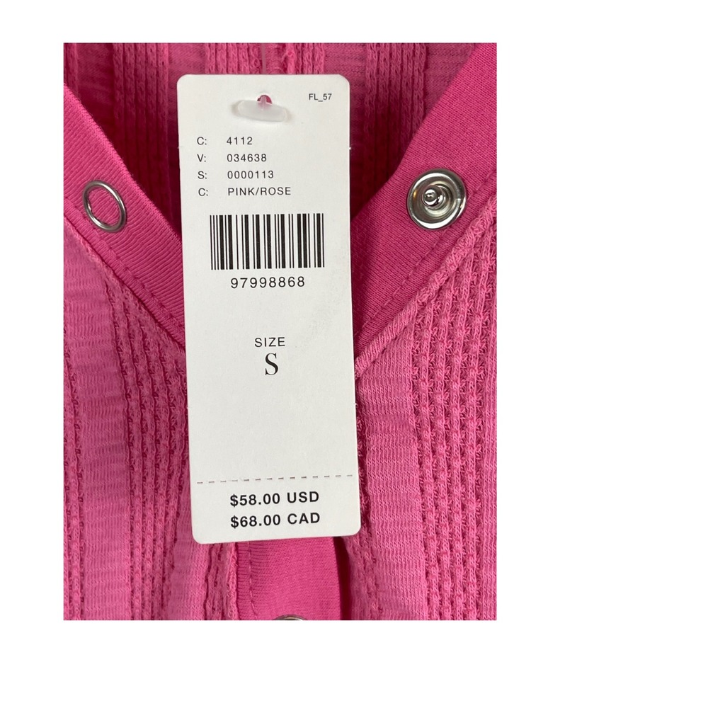Pilcro Henley Top Womens Small Pink New Ribbed Snap Button Short Sleeve Shirt - Picture 4 of 8